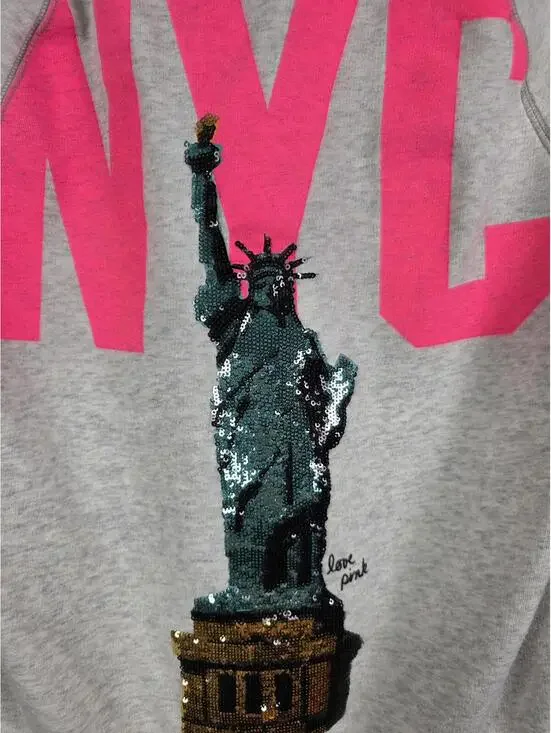 Victorias Secret Pink NYC Bling Statue Of Liberty New Yorg Full zip Hoodie Med - Picture 5 of 6